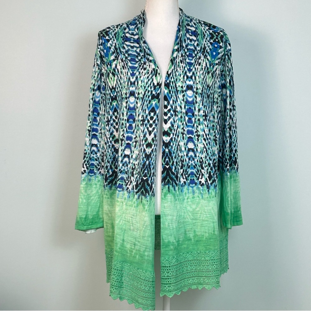 Ruby Rd. Multicolored Open-Front Cardigan With Lace Hem